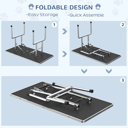 Foldable Dog Grooming Table, Height Adjustable Arm, Storage Shelf, Black Dog Grooming Tables at Gallery Canada
