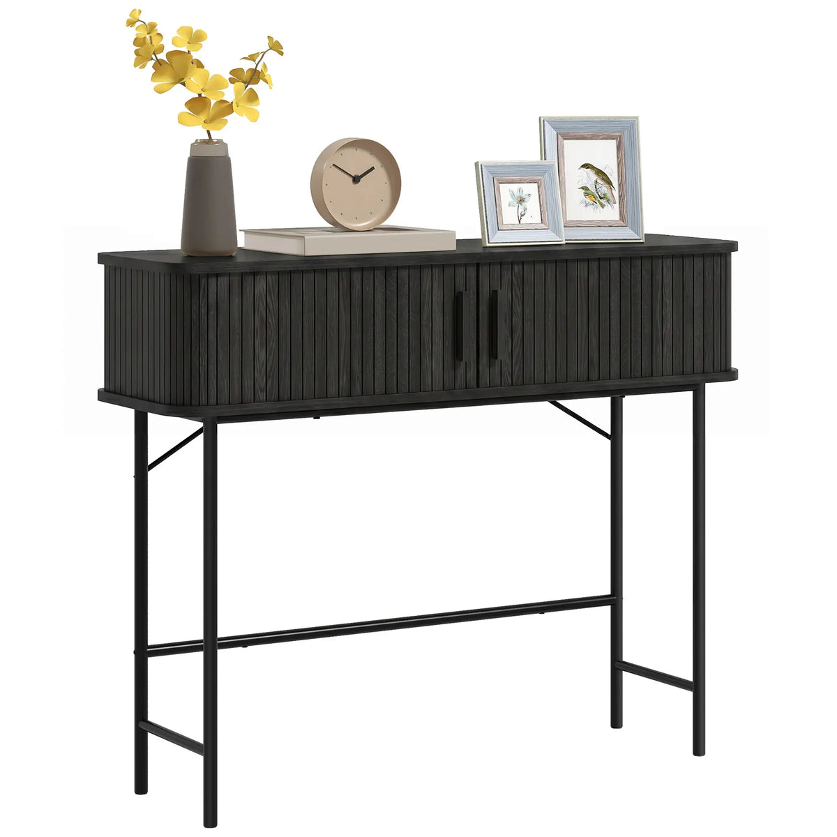 Mid-Century Console Table, Narrow Entryway Table with Storage, Black Console Tables at Gallery Canada