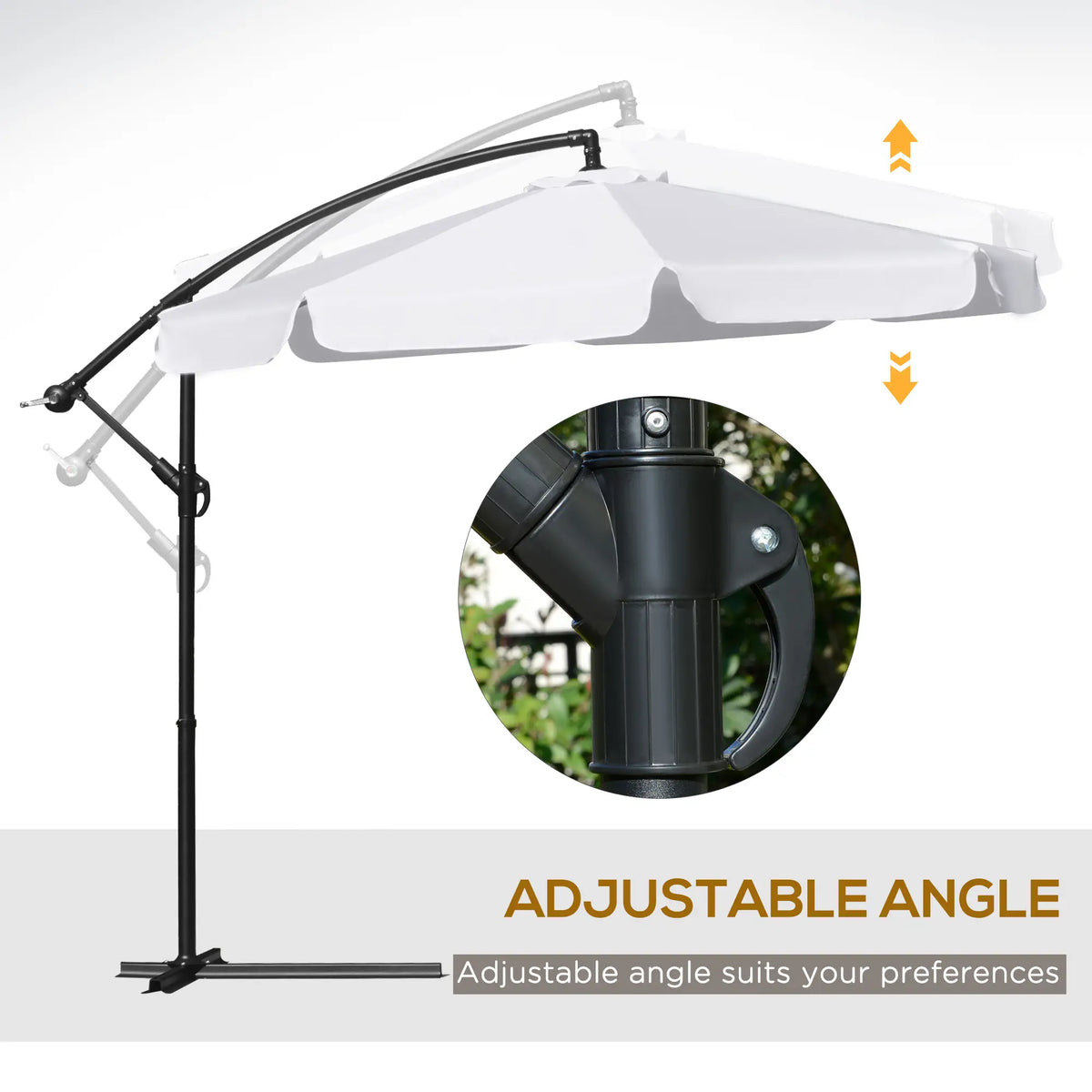 9FT Offset Hanging Patio Umbrella, Easy Tilt, Cross Base, 8 Ribs, White Cantilever Umbrellas at Gallery Canada
