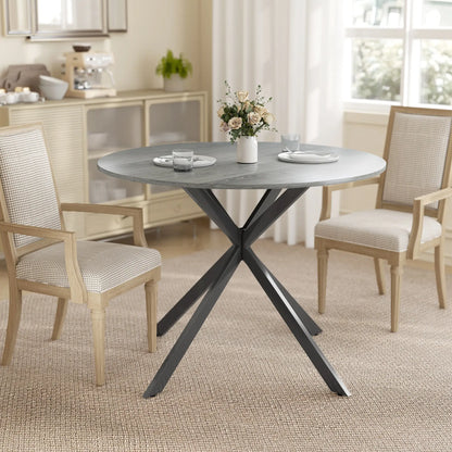 40" Round Kitchen Table For 4, Industrial Dining Table, Distressed, Grey