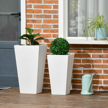 Set of 2 Tall Planters, 22" / 18", Outdoor Flower Pots, White Garden Accessories at Gallery Canada