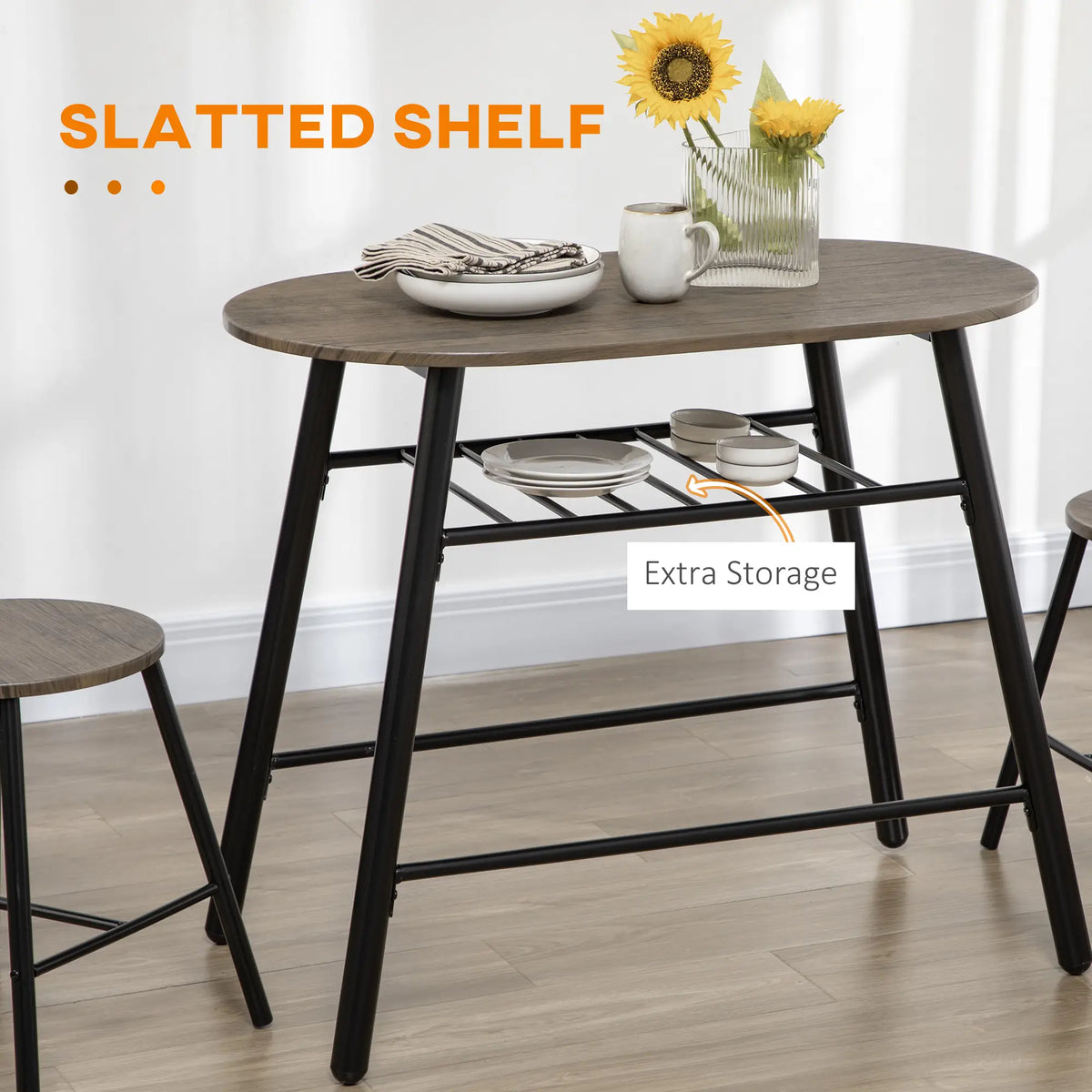 3-Piece Oval Dining Table Set, 2 Chairs, Metal Frame, 35.4" x 19.7" x 29.5" Bar Sets at Gallery Canada