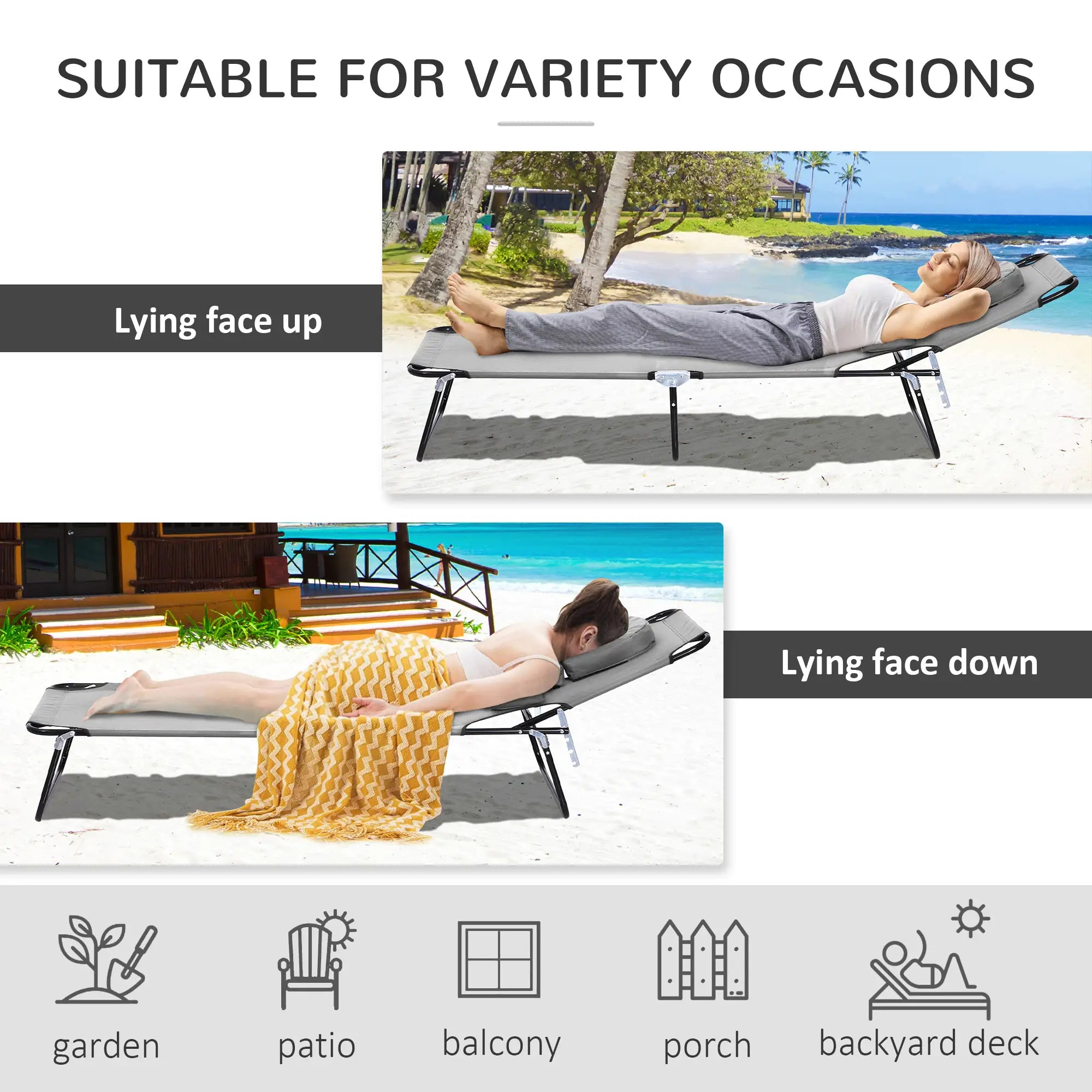 Adjustable Outdoor Lounge Chair, Folding Chaise with Face Hole, Grey Lounger Chairs at Gallery Canada