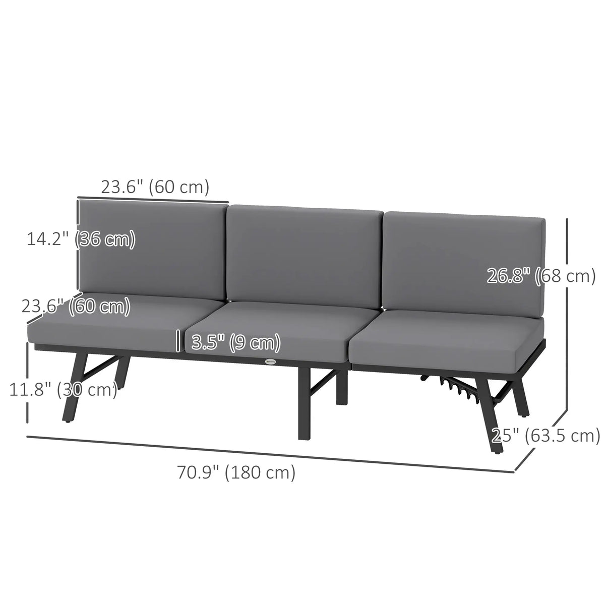 3-in-1 3-Seater Outdoor Sofa, Lounge Chair, Patio Loveseat with Table, Grey Patio Chairs at Gallery Canada