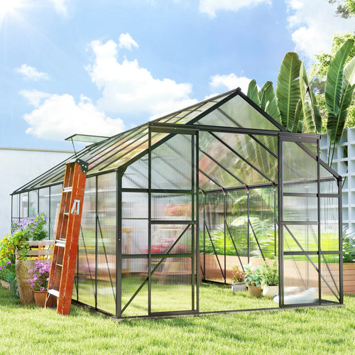 Aluminum Greenhouse Kit, Polycarbonate Walk-In, 16' x 8', Dark Grey