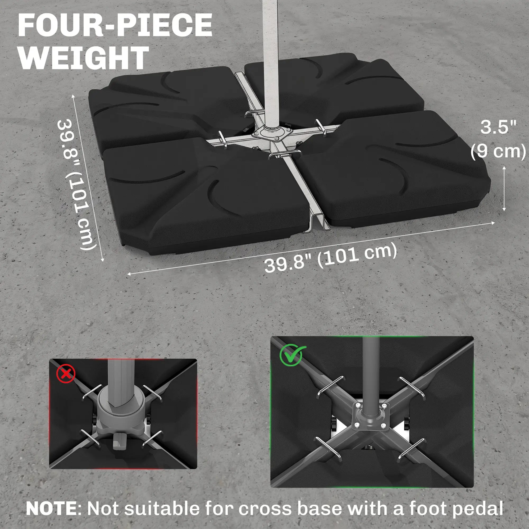 4 Piece Cantilever Umbrella Base, 123 lb Water or 158 lb Sand, Black Umbrella Bases at Gallery Canada