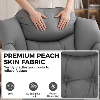 Lazy Chair With Ottoman, Peach Skin Fabric, Dark Grey Accent Chairs at Gallery Canada