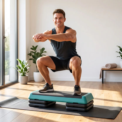 Adjustable Exercise Step Platform, 3-Level with Risers 4", 6", 8" Aerobic Stepper, 550lbs Weight Capacity, Green Aerobic Equipment at Gallery Canada