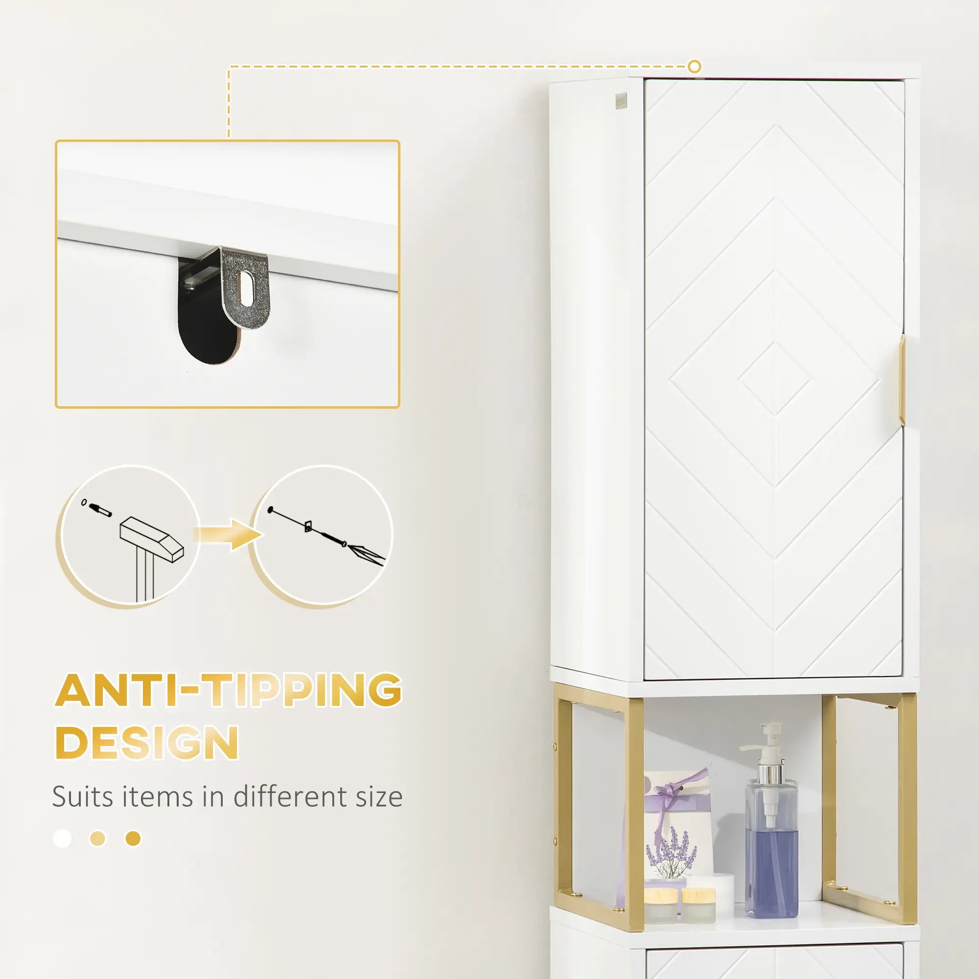 Tall Bathroom Storage Cabinet, Narrow with Adjustable Shelf, White Bathroom Cabinets at Gallery Canada