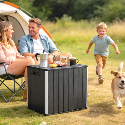 30 Gallon Storage Box, Outdoor Side Table with Umbrella Holder, Black Patio Storage Boxes at Gallery Canada