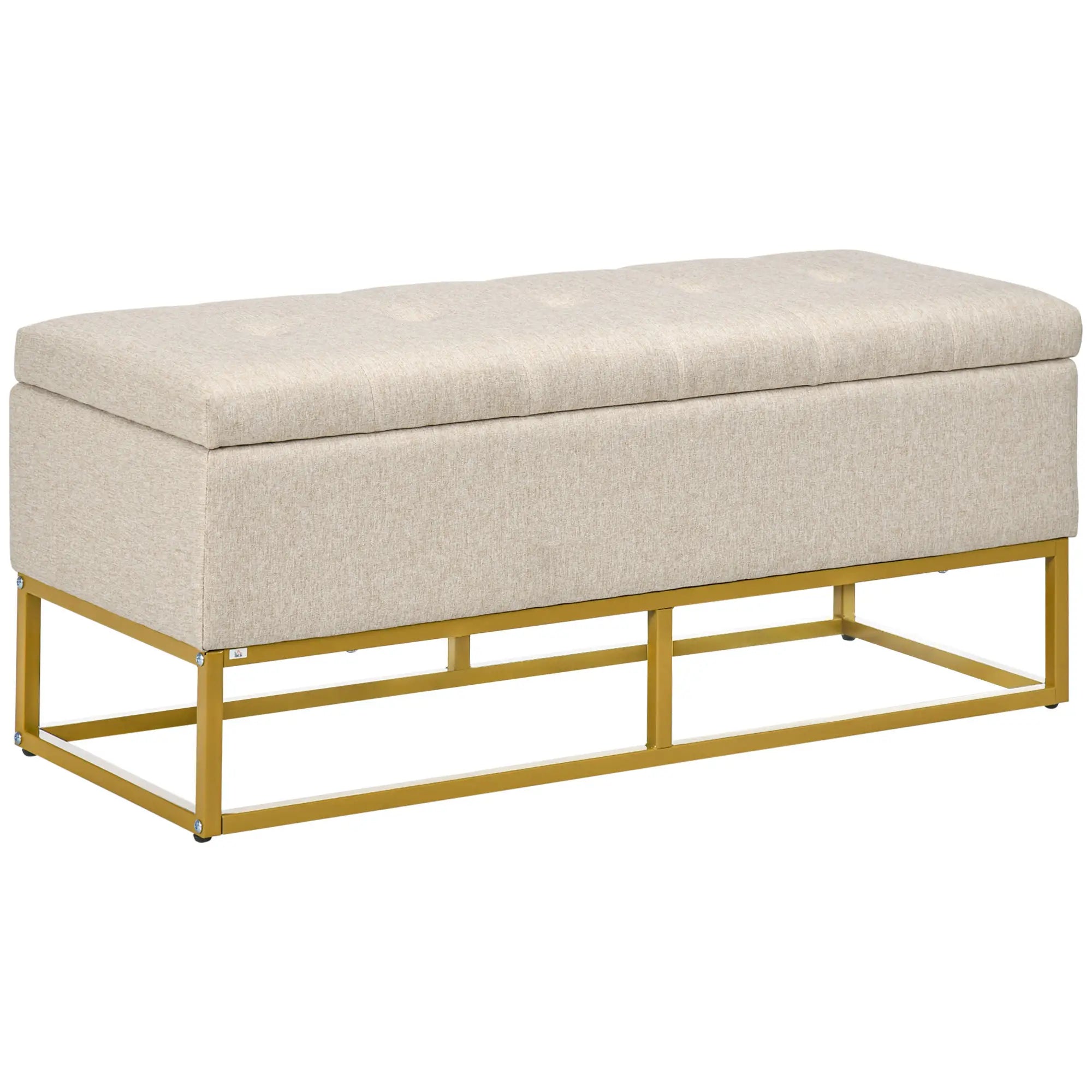 Linen Storage Ottoman Bench With Flip Top, Beige Storage Ottomans & Benches Beige at Gallery Canada
