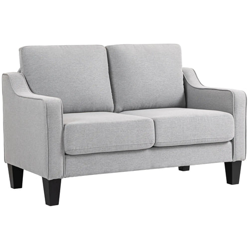 Modern Loveseat Sofa, Pocket Spring, Linen Upholstered, Light Grey