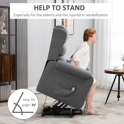 Power Lift Chair Recliner with Footrest, Remote, Side Pockets, Grey Electric Power Lift Chairs at Gallery Canada