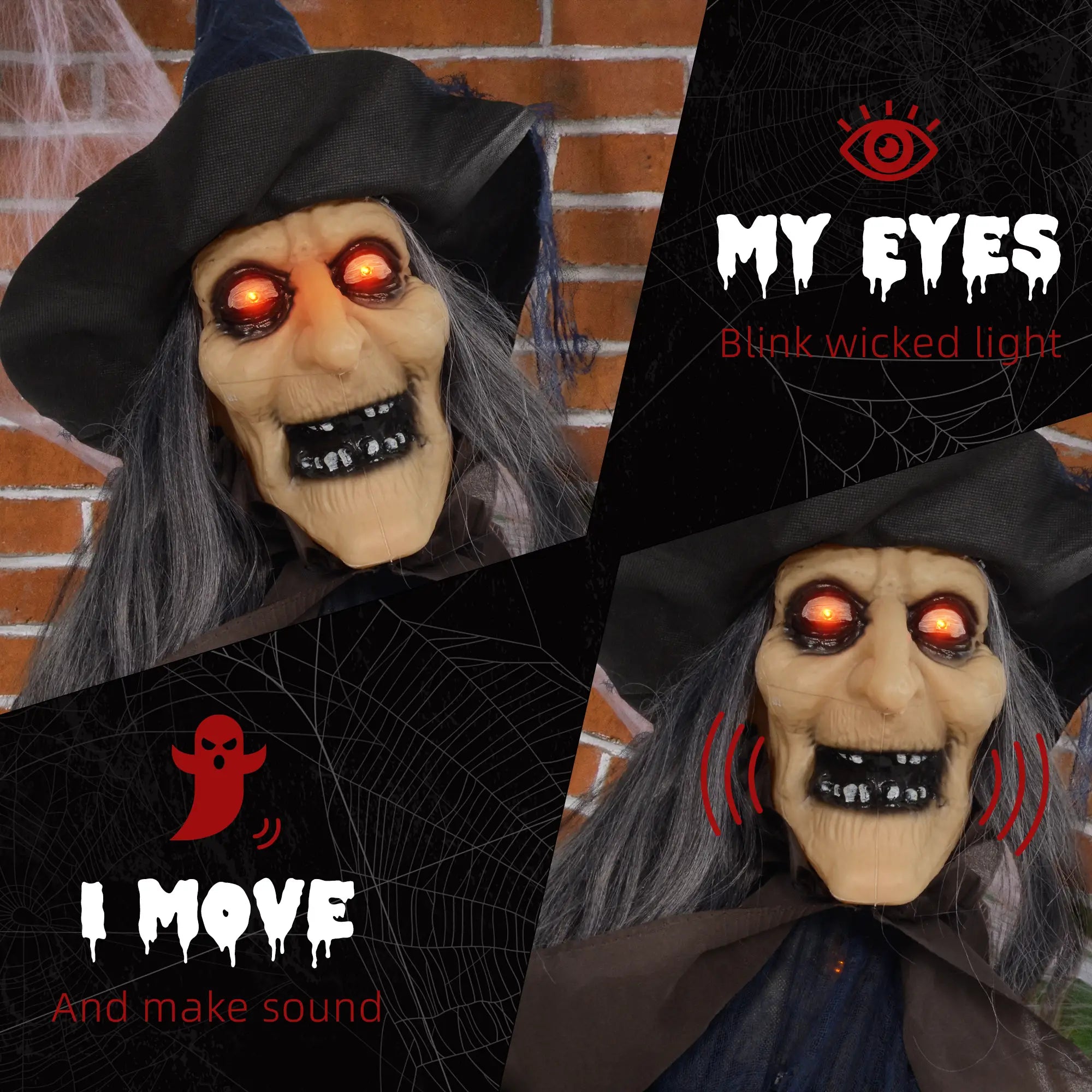 6.2' Animatronic Witch with Broomstick, Halloween Decoration, Motion Activated Halloween Decorations at Gallery Canada
