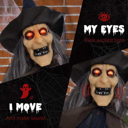 6.2' Animatronic Witch with Broomstick, Halloween Decoration, Motion Activated Halloween Decorations at Gallery Canada