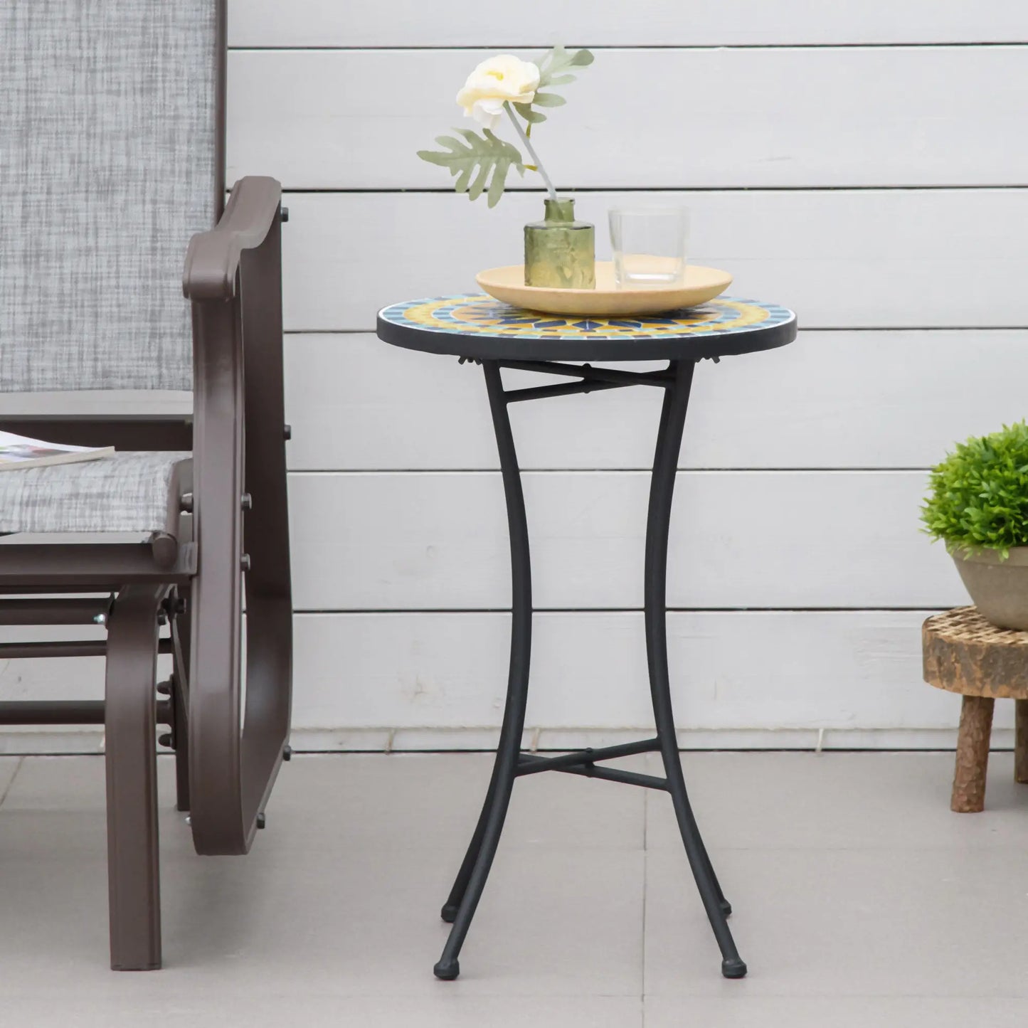 Mosaic Patio Table, Round Coffee Table, Metal Frame, Yellow Patio Side Tables at Gallery Canada
