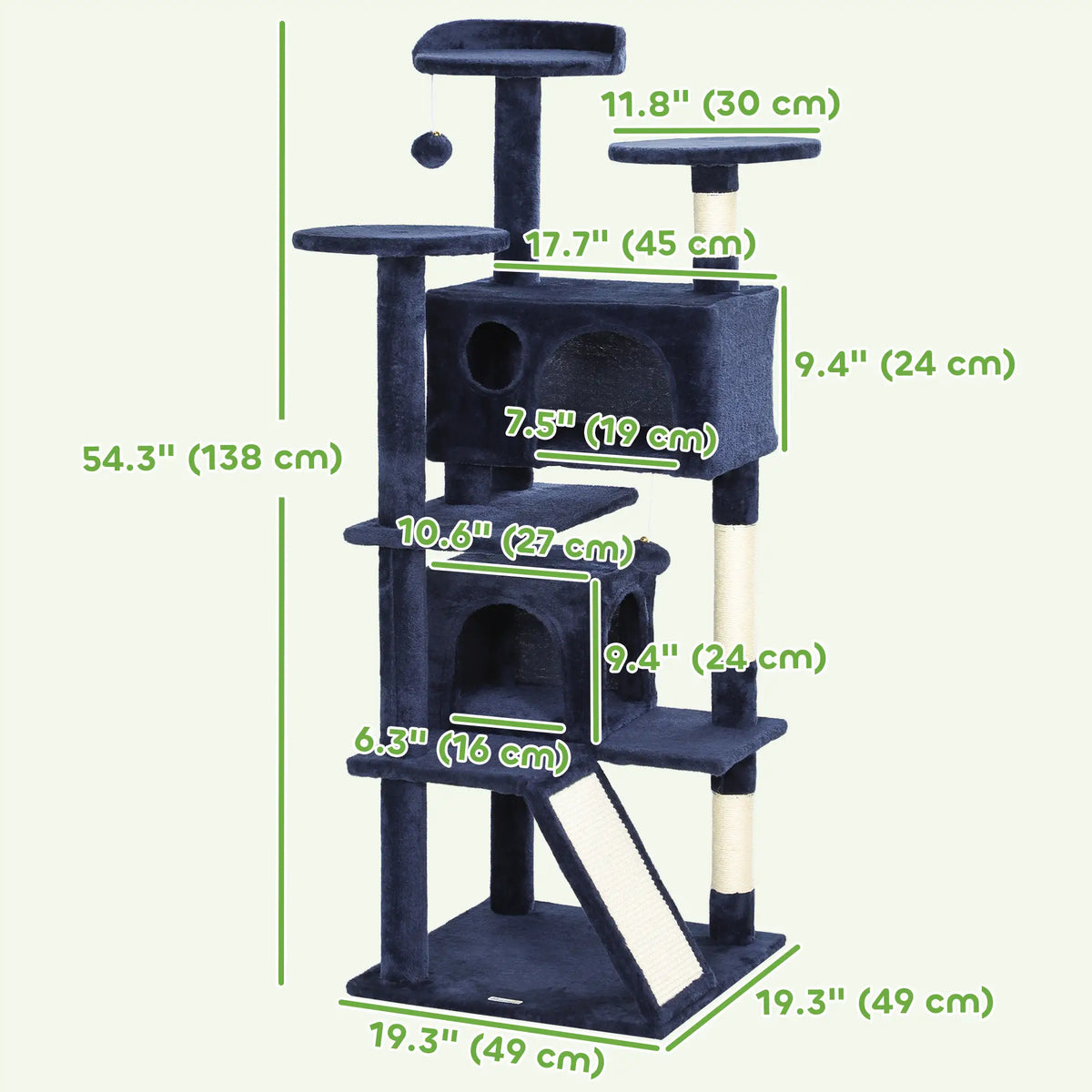 54" Cat Tree, Multi-Level Tower, Scratching Posts, Condos, Bed, Dark Blue Cat Towers at Gallery Canada