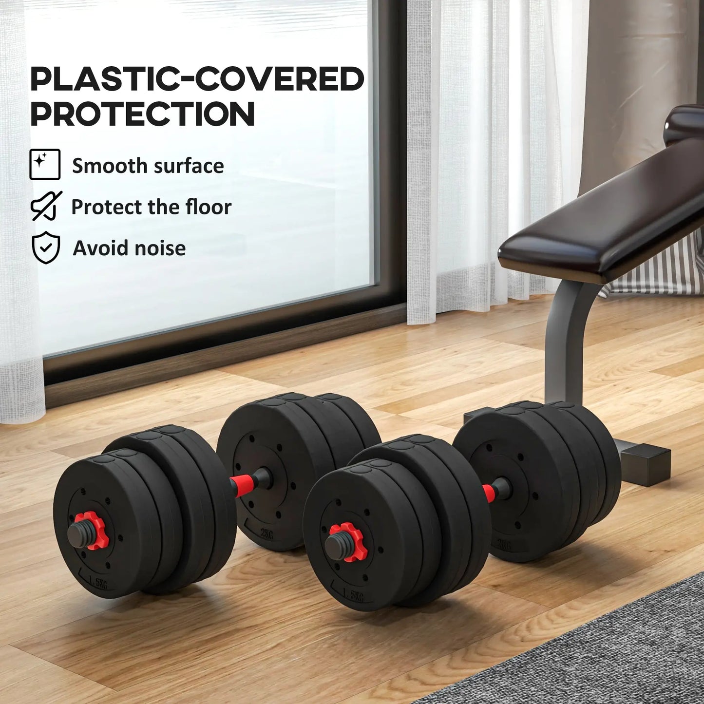 66lbs Adjustable Dumbbell Set, Hand Weights Barbell for Fitness, Black and Red Dumbbells & Barbells at Gallery Canada