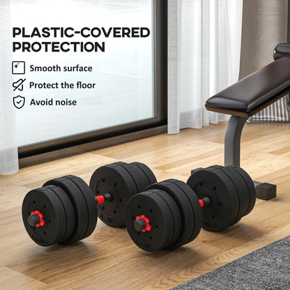 66lbs Adjustable Dumbbell Set, Hand Weights Barbell for Fitness, Black and Red Dumbbells & Barbells at Gallery Canada