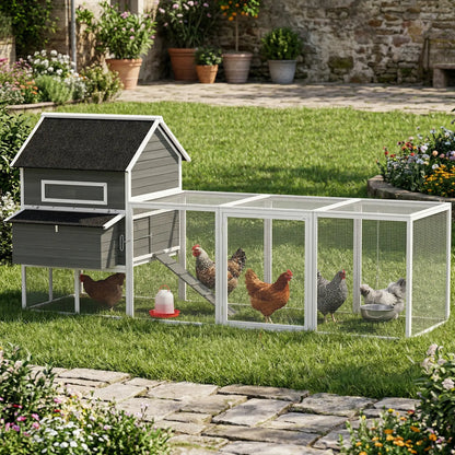 Wooden Chicken Coop With Run, Nesting Box, 137", Dark Grey Chicken Coops at Gallery Canada