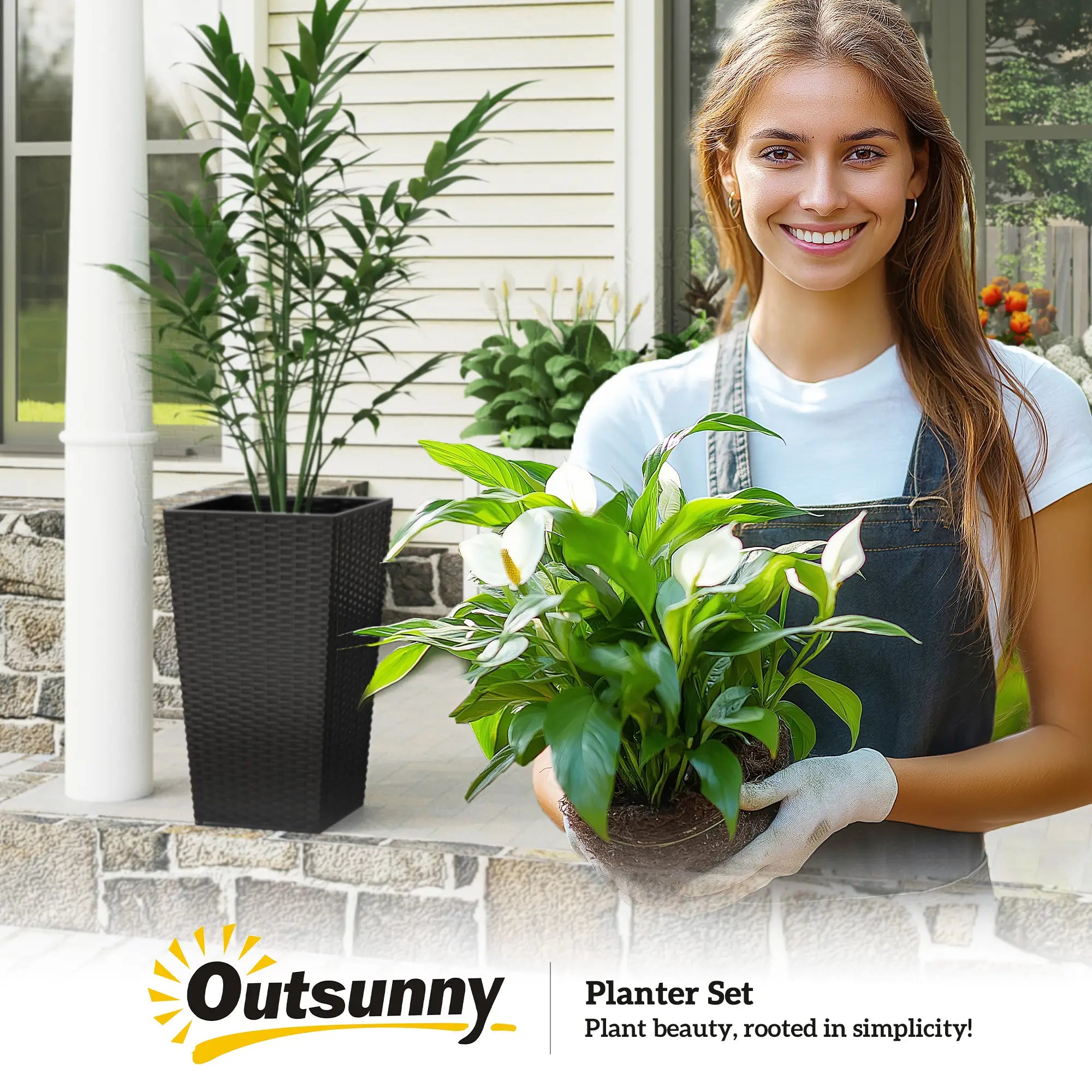 Set of 3 Tall Plant Stand, Outdoor Indoor Flower Pot, Black Garden Accessories at Gallery Canada