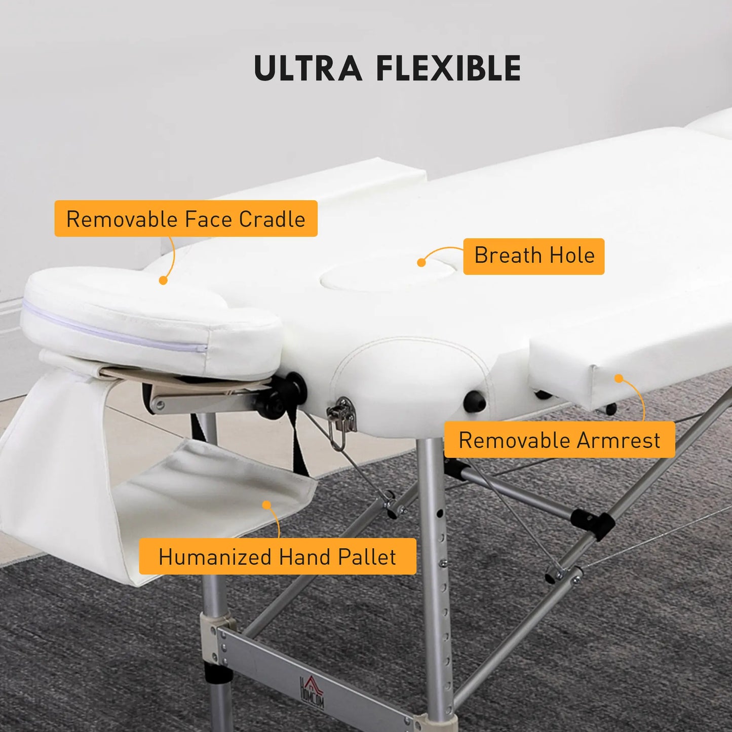 85" 3 Section Foldable Massage Table, Professional Salon Spa Facial Couch Bed, White Portable Massage Tables at Gallery Canada