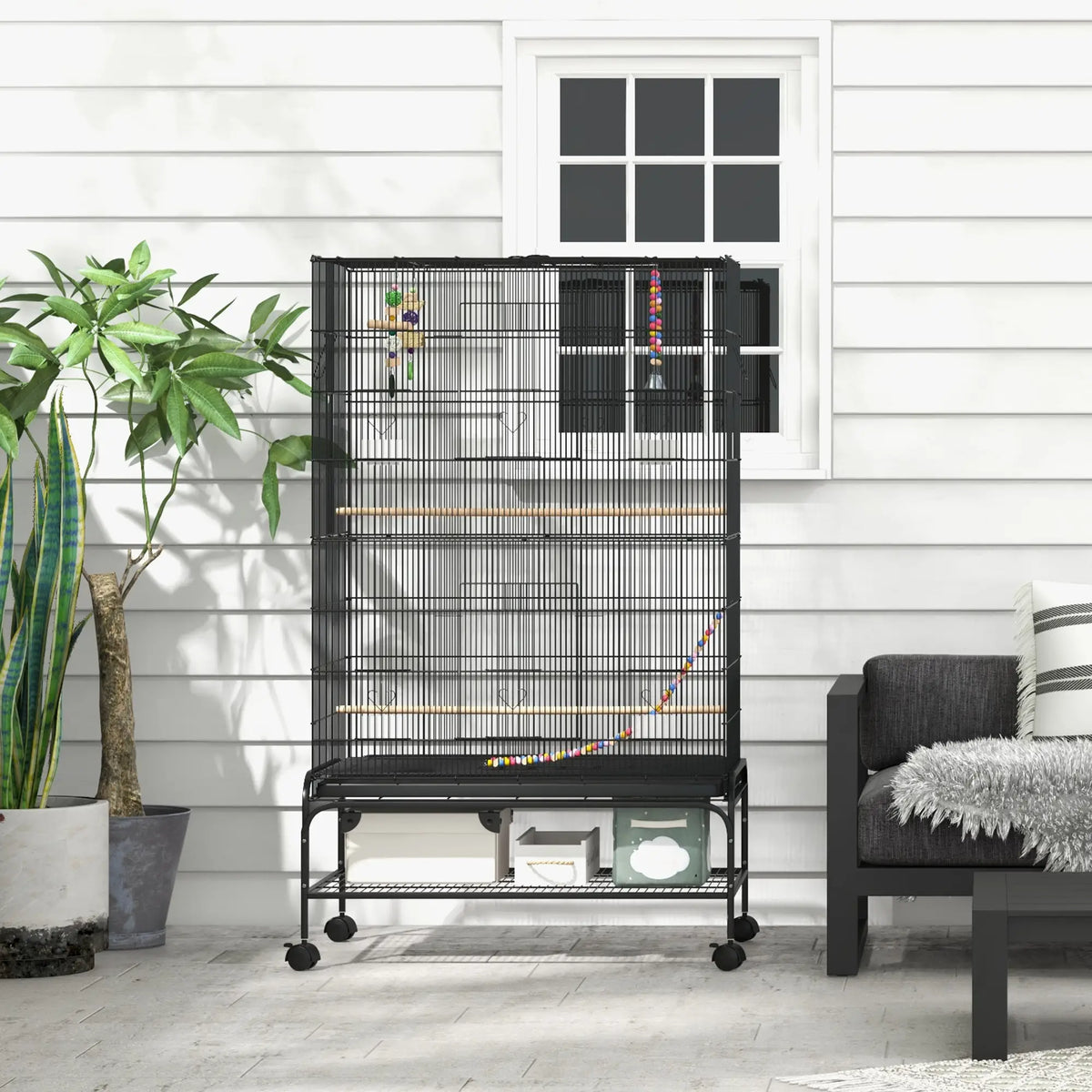 63" Bird Cage With Open Top, Stand, Toys, Removable Tray, Storage Shelf Bird Cages at Gallery Canada