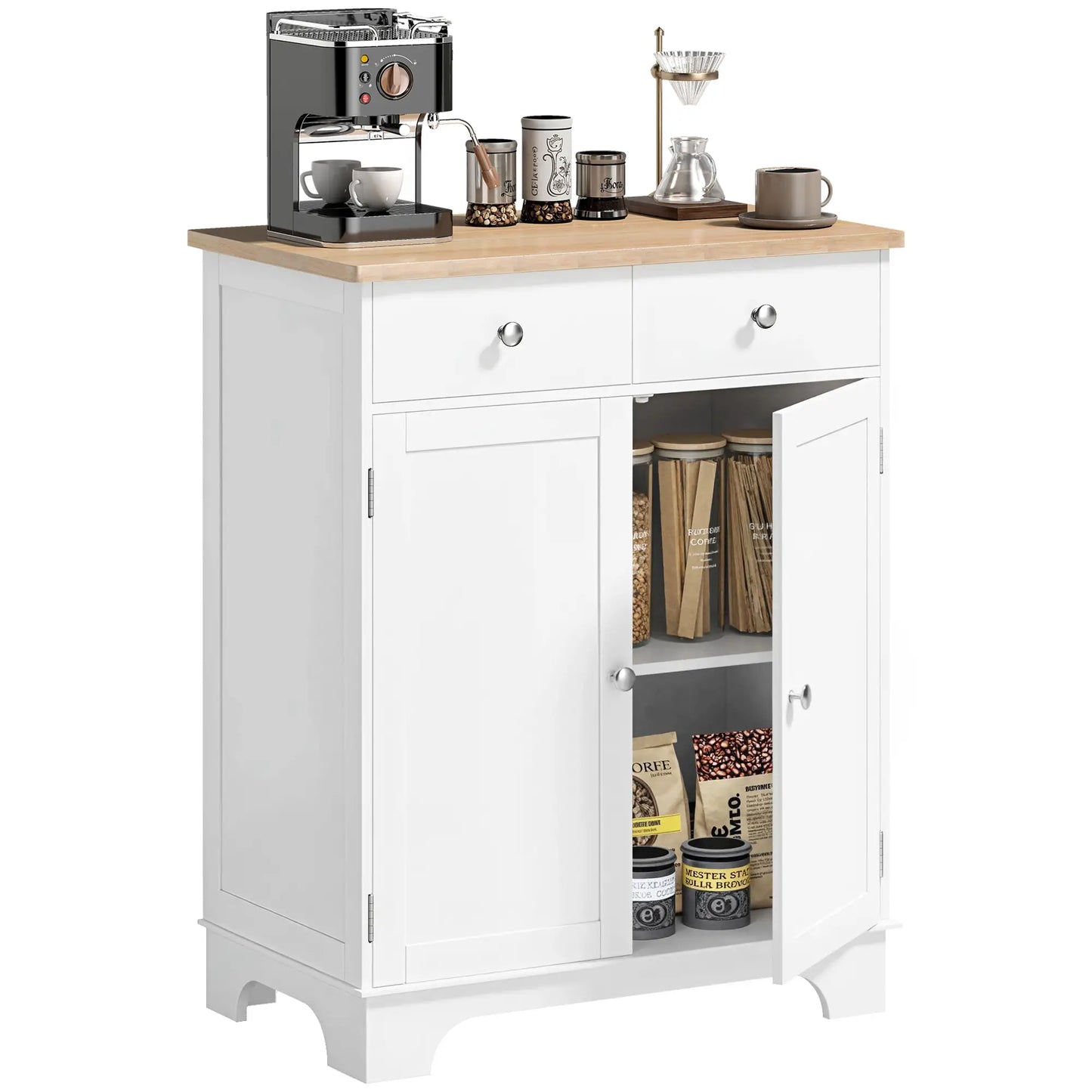 Sideboard Buffet Cabinet, 27" Kitchen Storage, Adjustable Shelf, White Storage Cabinets Natural, White at Gallery Canada