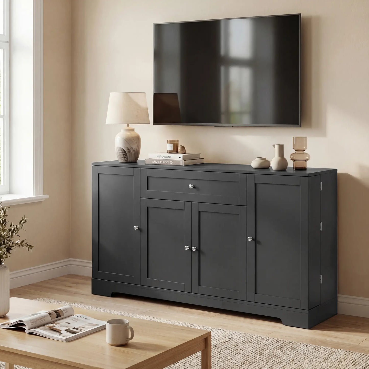 55" Kitchen Cabinet With Drawer, Adjustable Shelves, Black Bar Cabinets at Gallery Canada