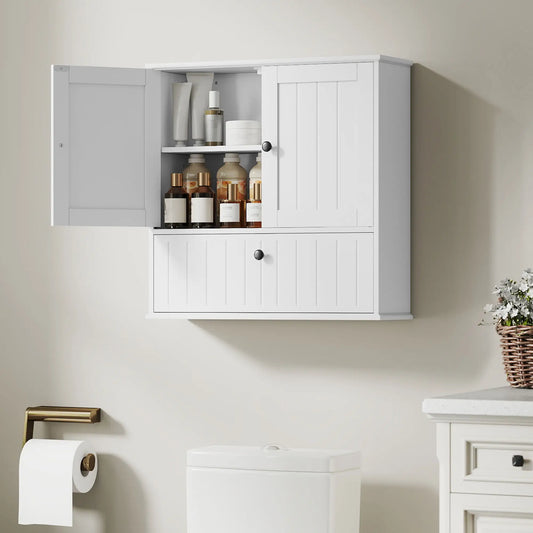 Farmhouse Medicine Cabinet, Adjustable Shelves, Flip-Down Door, White Wall Mounted Cabinets White at Gallery Canada