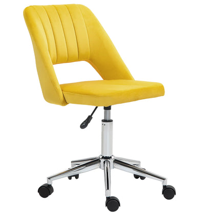 Mid Back Office Chair, Velvet Fabric, Swivel Scallop Shape, Yellow Office Chairs at Gallery Canada