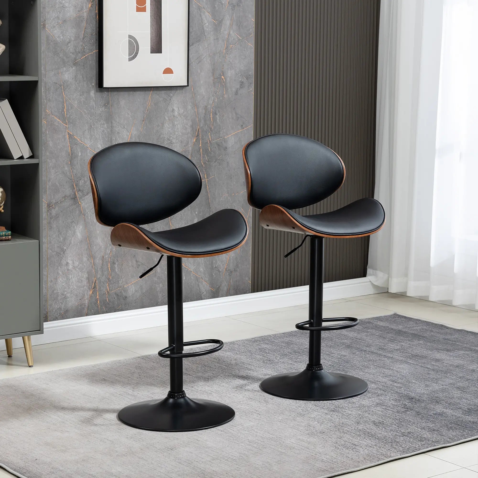 Modern PU Leather Swivel Bar Stools, Set of 2, Adjustable with Footrest, Black Bar Stools at Gallery Canada