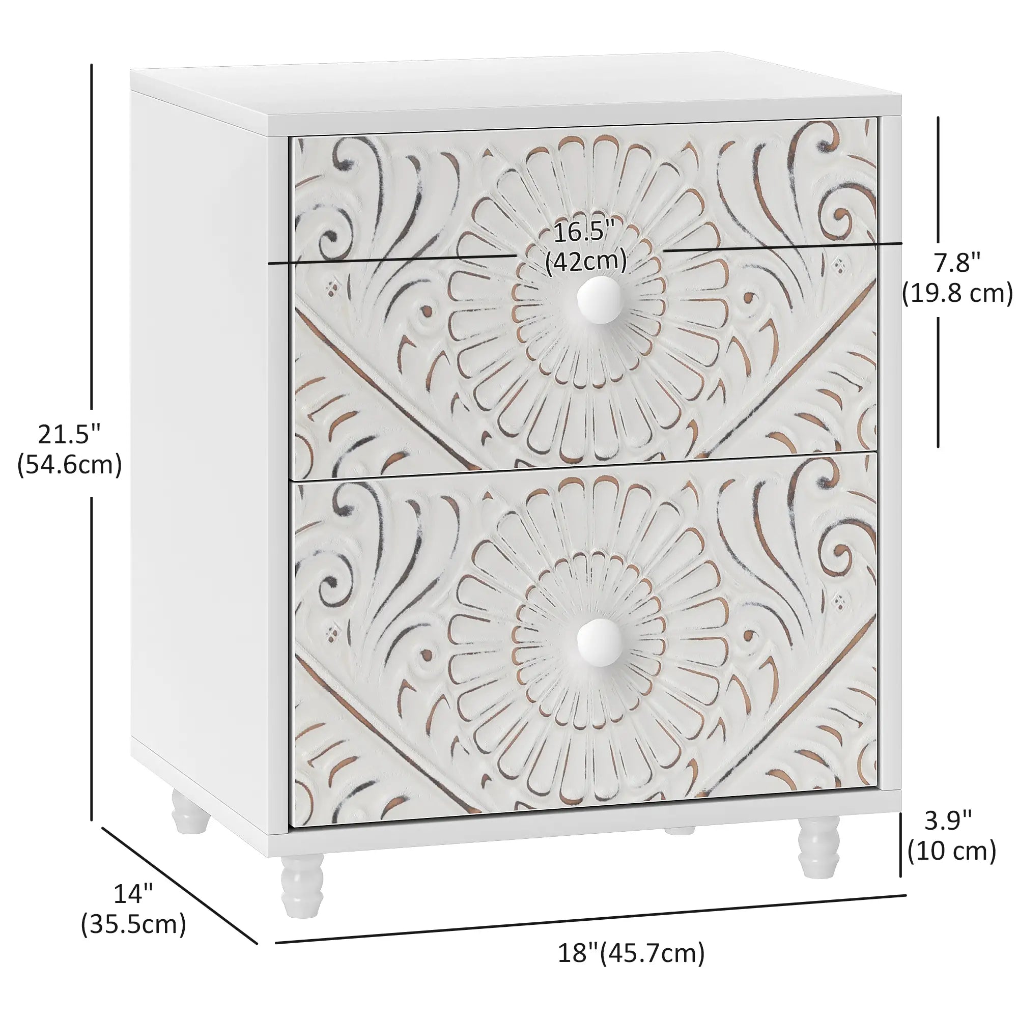 Mid-Century Bedside Table, Nightstand with 2 Drawers, White Bedside Tables at Gallery Canada