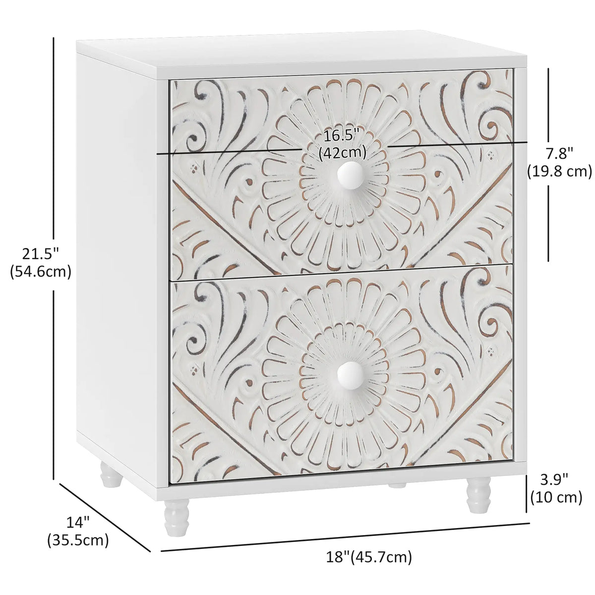 Mid-Century Bedside Table, Nightstand with 2 Drawers, White Bedside Tables at Gallery Canada