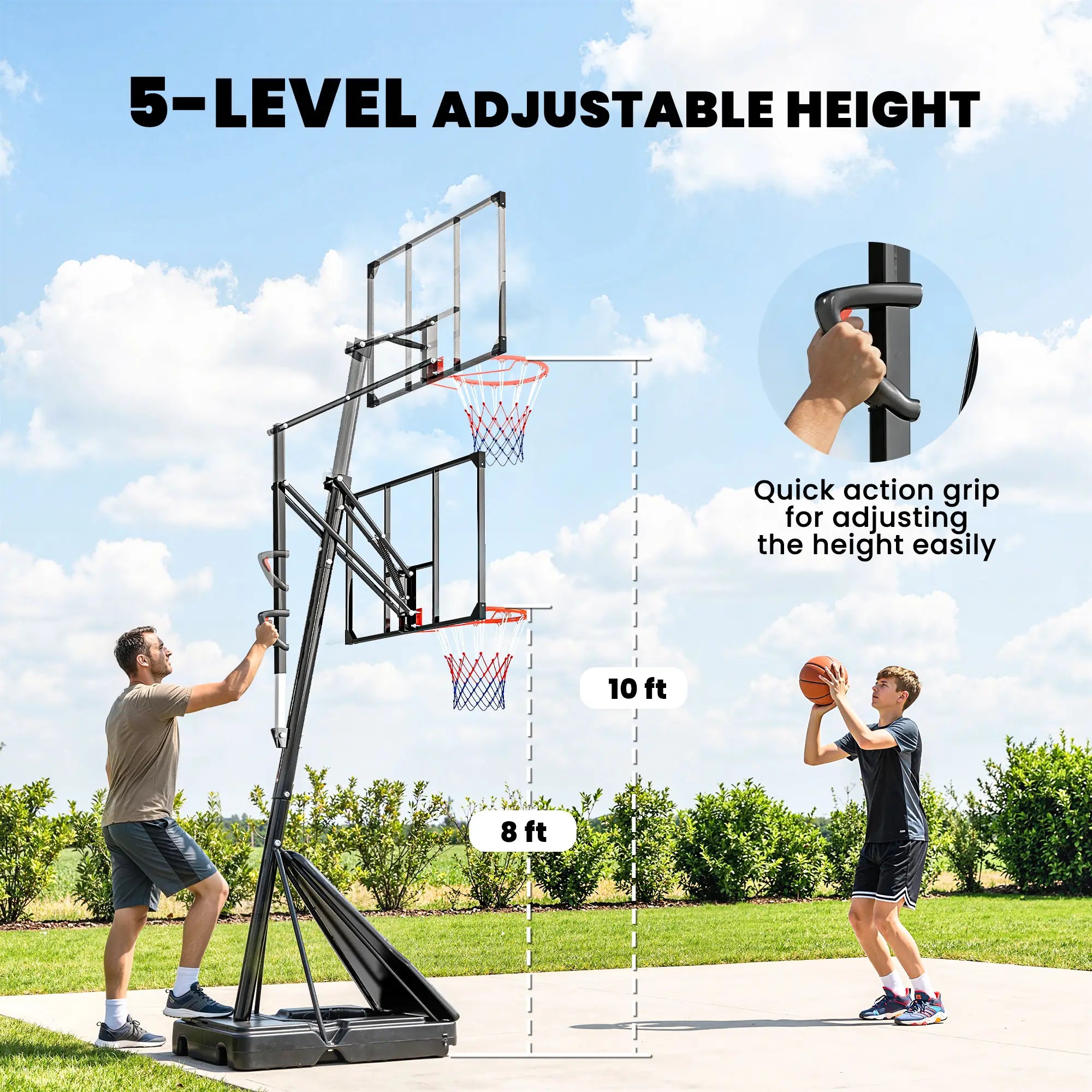 Portable Basketball Hoop, Height Adjustable 8-10 Ft, 47