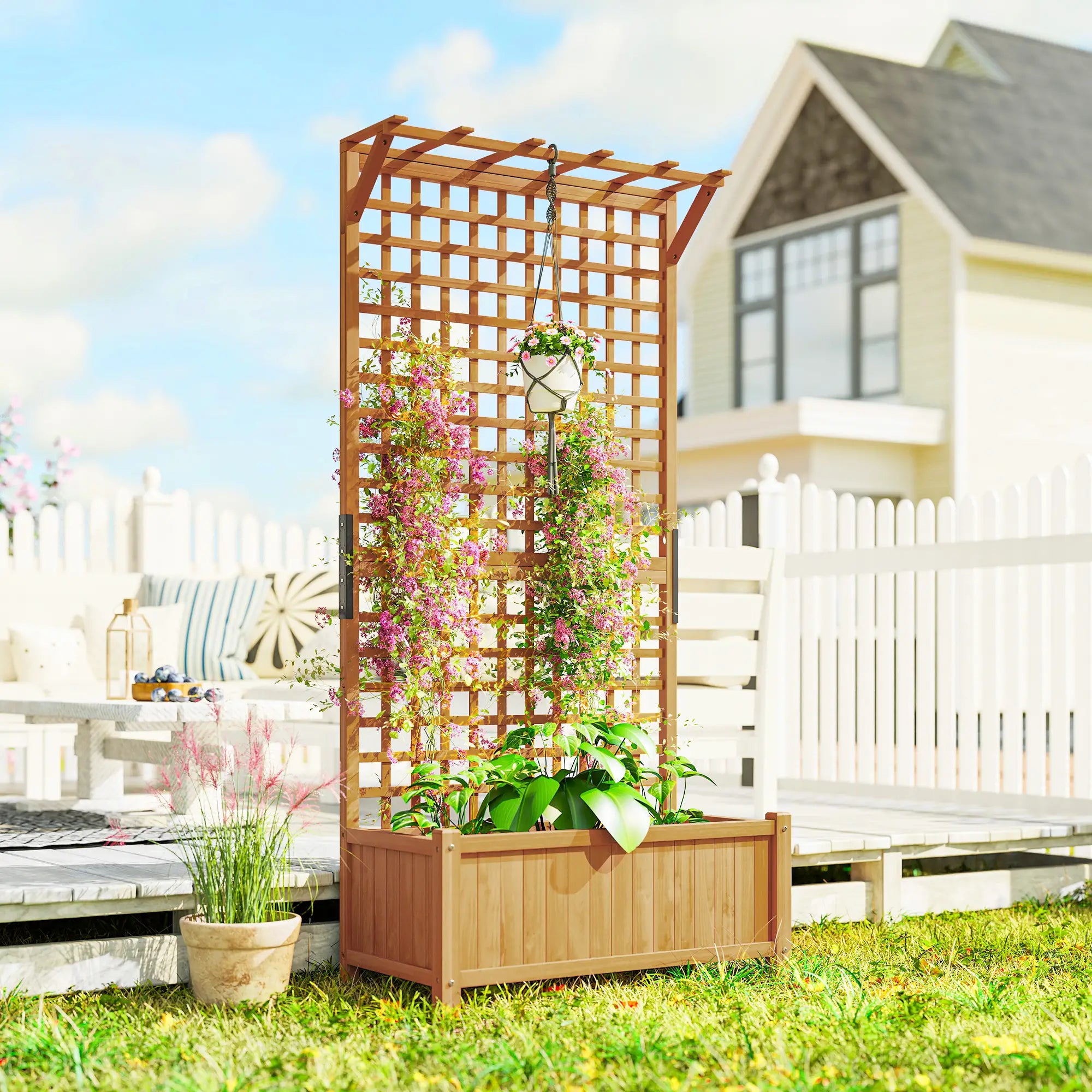 Wood Planter with Trellis, Raised Garden Bed, Privacy Screen, Yellow Wooden Planter Boxes at Gallery Canada