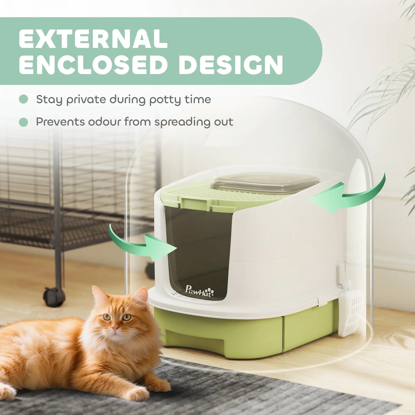 Enclosed Cat Litter Box With Lid, Scoop, Top Entry, Deodorization Bags, Drawer Type, Green Cat Litter Box Enclosures at Gallery Canada