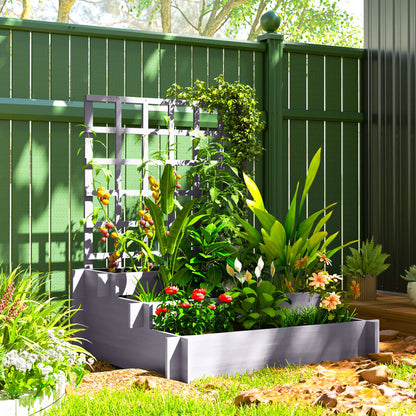 Wooden Elevated Planter Box with Trellis, 3 Tier Raised Garden Bed, Grey Raised Garden Beds at Gallery Canada