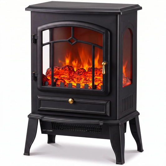 Electric Fireplace Stove, 725W/1450W Infrared 3-Sided Heater, Black Electric Fireplaces Black at Gallery Canada