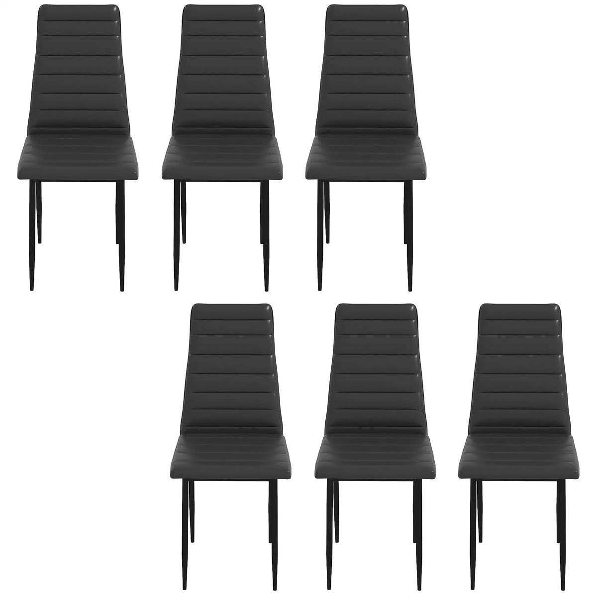 Modern PU Leather Dining Chairs, Set of 6, Metal Legs, Black
