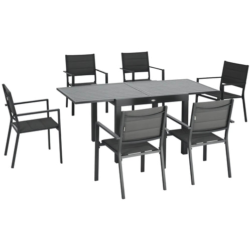 Patio Dining Set For 6, Aluminum Expandable Table With 6 Chairs, Dark Grey