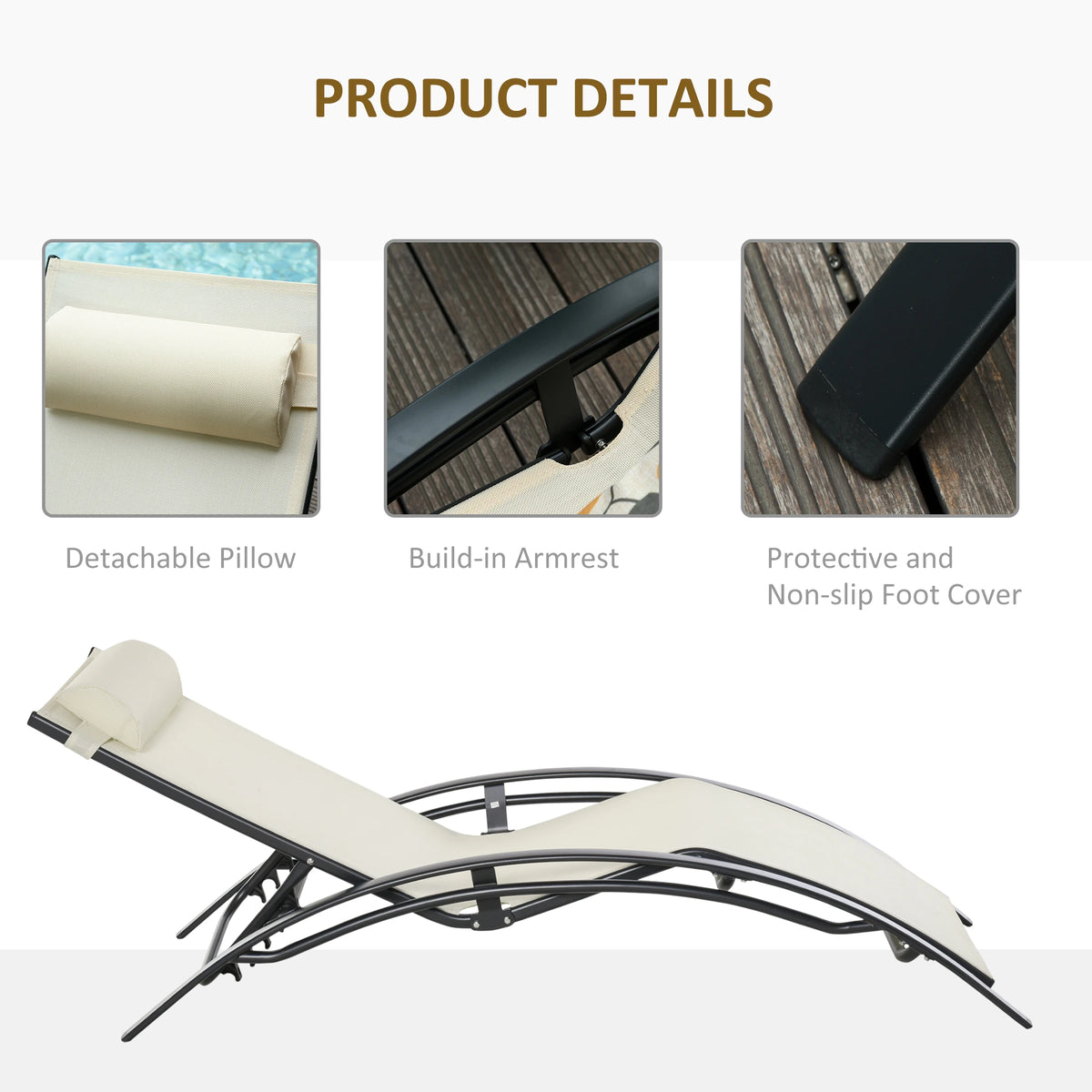 Aluminum Reclining Lounge Chair, 5-Level Adjustable Backrest, Beige Lounger Chairs at Gallery Canada