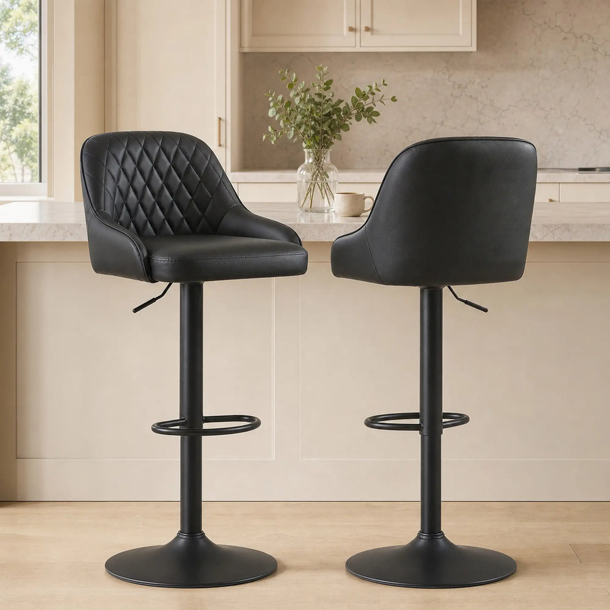 Adjustable Swivel Bar Stools With Backrest, Set Of 2, Black Bar Stools at Gallery Canada