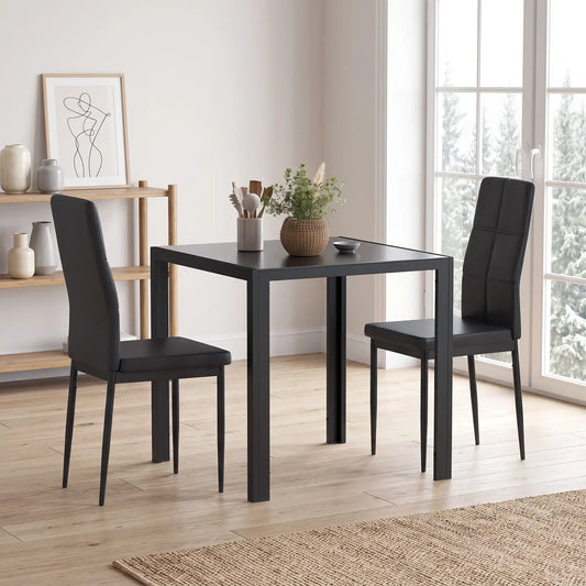 3-Piece Rectangular Glass Dining Table, Metal Frame, Faux Leather Chairs, Black Bar Sets Black at Gallery Canada