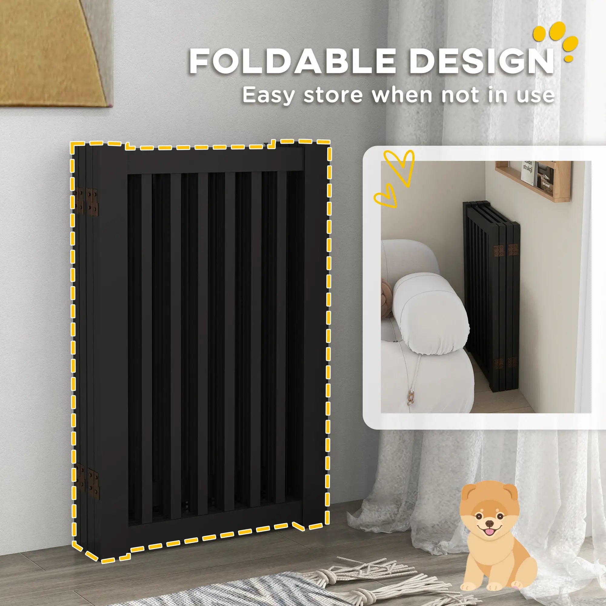 4 Panel Wooden Pet Gate, Free Standing, Open Door, Black Houses, Kennels & Pens at Gallery Canada