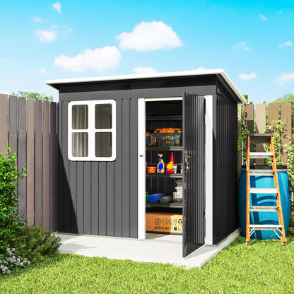7' x 4' Galvanised Steel Outdoor Storage Shed, Window, Lockable Door, Dark Grey Sheds at Gallery Canada