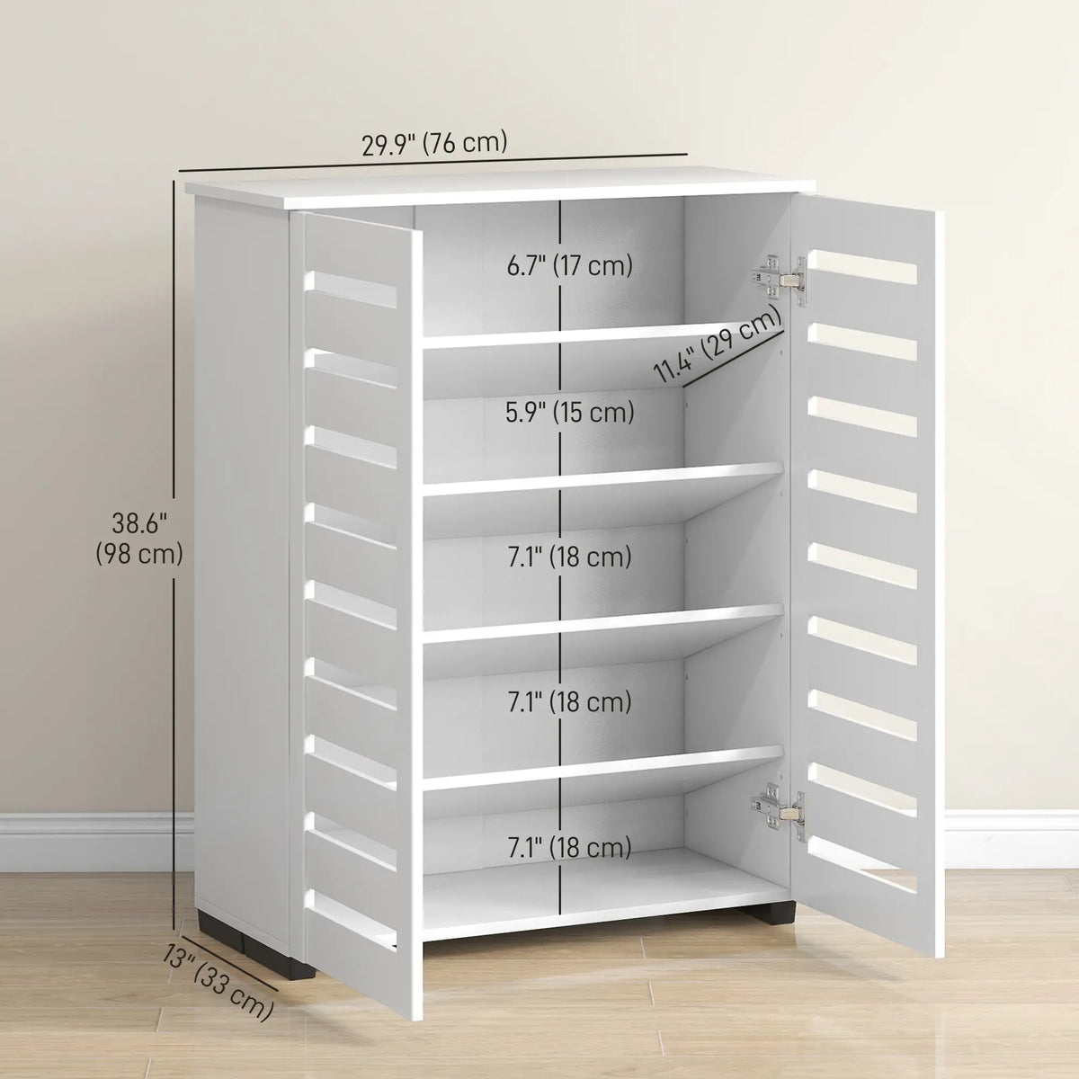 Shoe Storage Cabinet, 2 Slatted Doors, Holds 15 Pairs, White Shoe Storage Cabinets & Racks at Gallery Canada