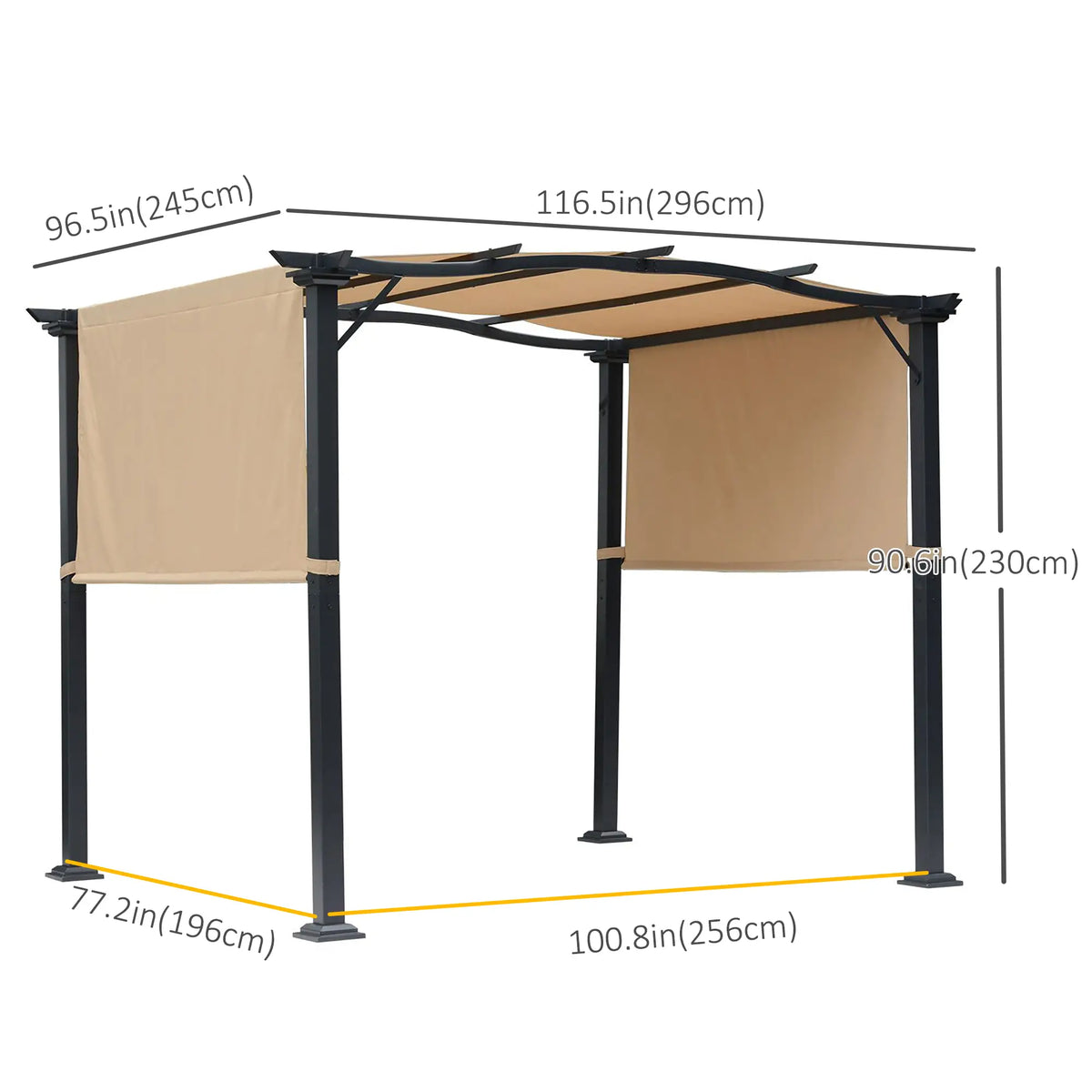 10'X8' Outdoor Pergola Gazebo With 2 Side Canopies, Khaki Pergolas at Gallery Canada