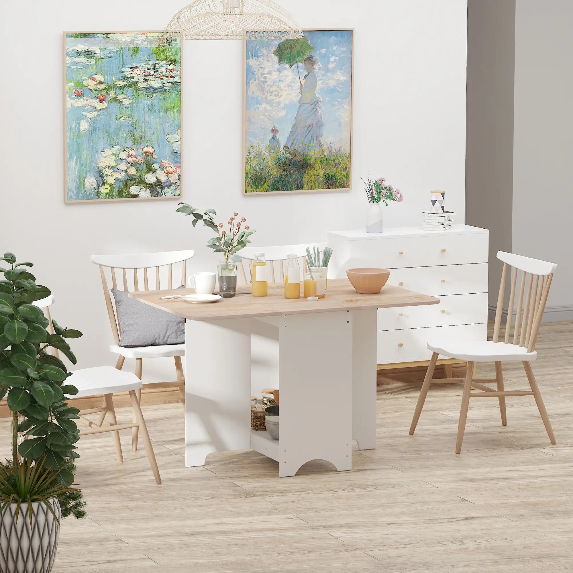 Foldable Dining Table, Drop-Leaf Kitchen Table with Storage Shelf, Oak Bar Tables & Dining Tables at Gallery Canada