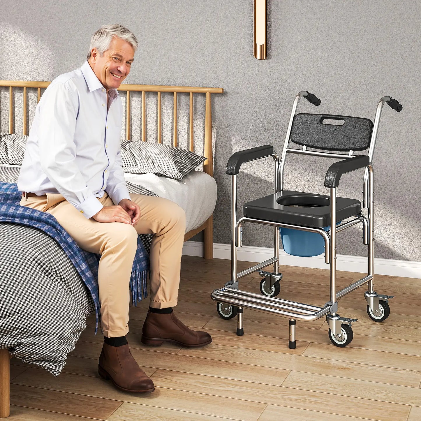 3-in-1 Shower Commode Wheelchair, Transport Chair with Padded Seat Bath Chairs at Gallery Canada